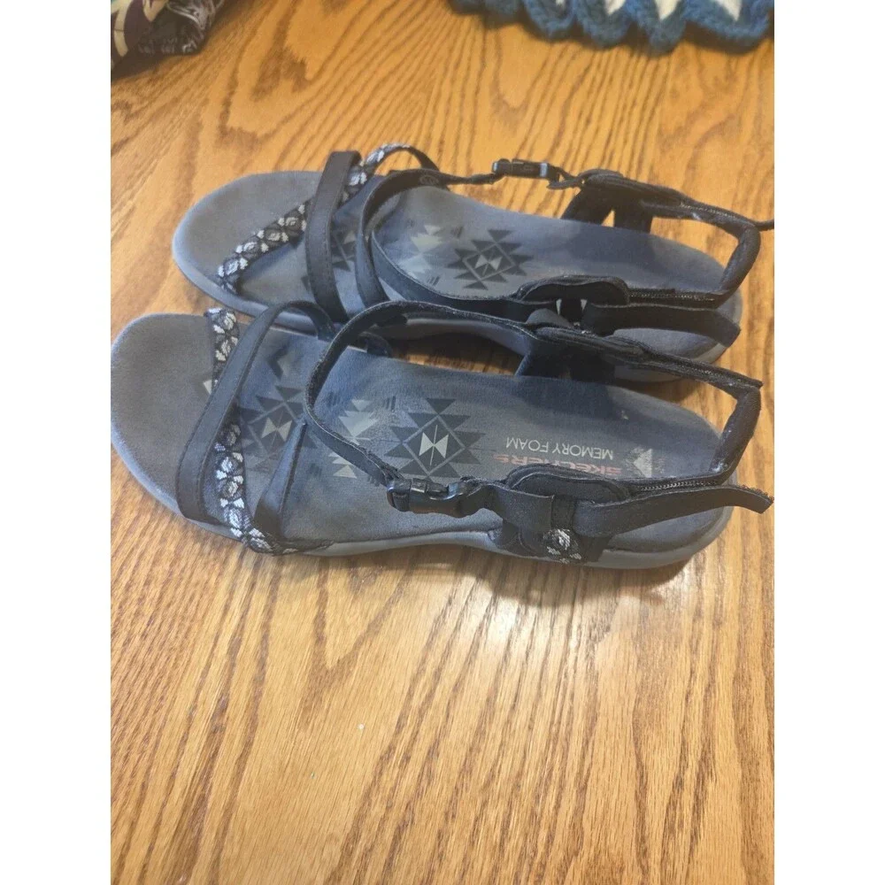 WOMENS BLACK SKECHERS MEMORY FOAM STRAPPY SANDALS WITH BOX SZ 10